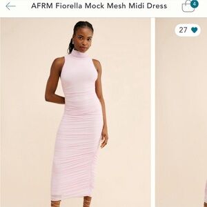 AFRM Pink Ruched Mock Neck Midi Dress